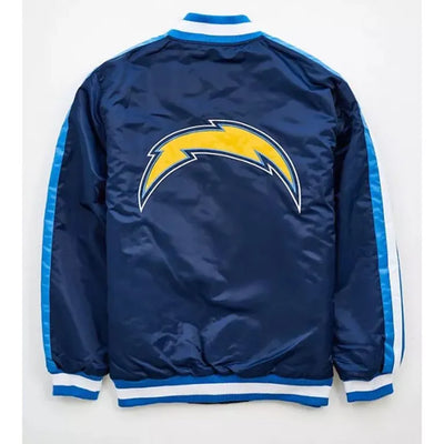 Los Angeles Chargers Striped Full-Snap Varsity Navy Blue Satin Men's Bomber Jacket