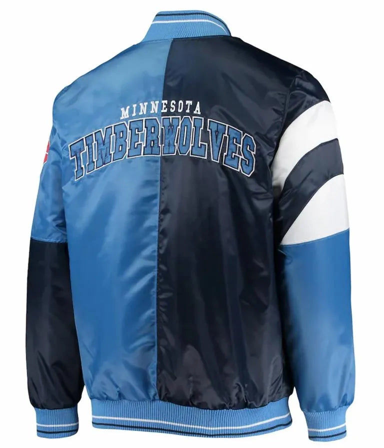 75th Anniversary Leader Minnesota Timberwolves Full-Snap Varsity Color Block Satin Men's Jacket