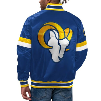 Los Angeles Rams Home Game Full-Snap Varsity Royal Blue Satin Men's Bomber Jacket
