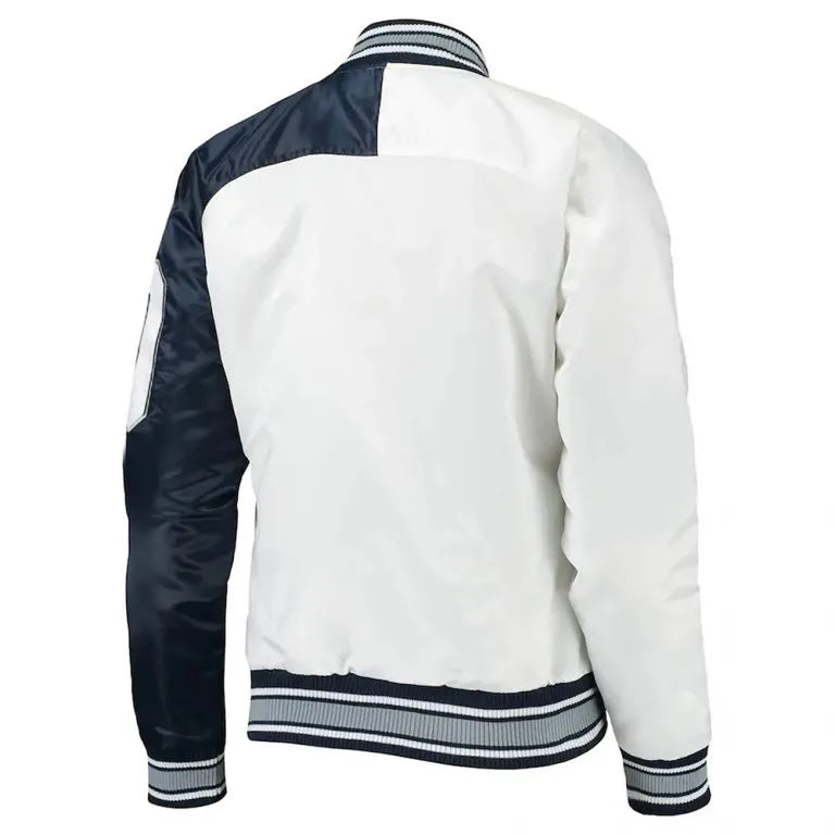 Dallas Cowboys Start of Season Retro Full-Snap Varsity Blue & White Satin Men's Bomber Jacket