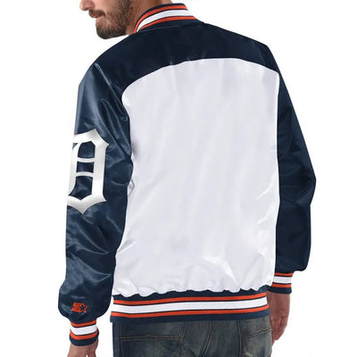 Detroit Tigers Blue/White Full-Snap Satin Varsity Men's Jacket
