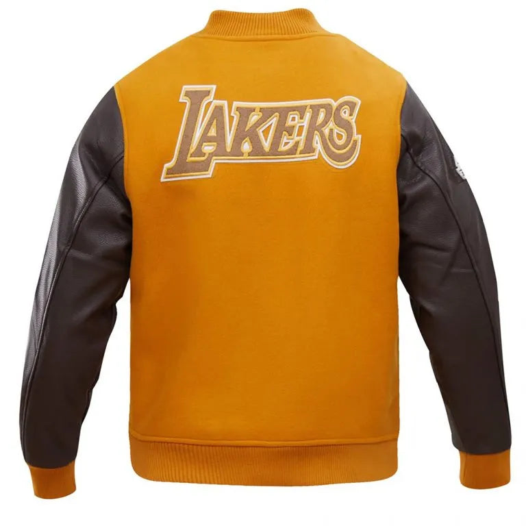 Los Angeles Lakers Classic Varsity Orange Wool & Brown Genuine Leather Sleeves Men's Letterman Jacket