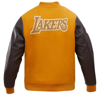 Los Angeles Lakers Classic Varsity Orange Wool & Brown Genuine Leather Sleeves Men's Letterman Jacket