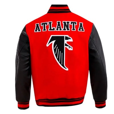 Atlanta Falcons Varsity Red Wool & Black Genuine Leather Sleeves Men's Letterman Jacket