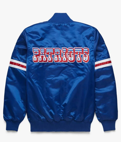 New England Patriots Full-Snap Varsity Royal Blue Satin Men's Bomber Jacket