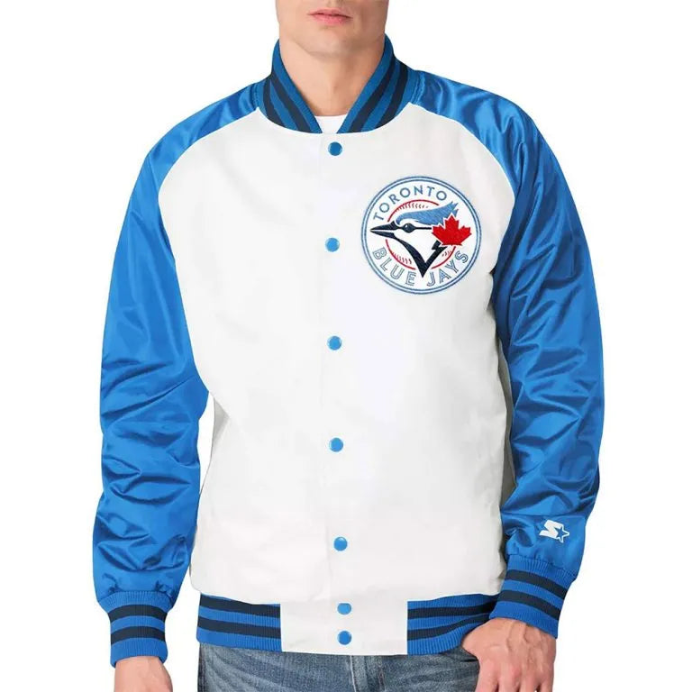 Toronto Blue Jays Clean Up Hitter Full-Snap White/Royal Satin Men's Jacket