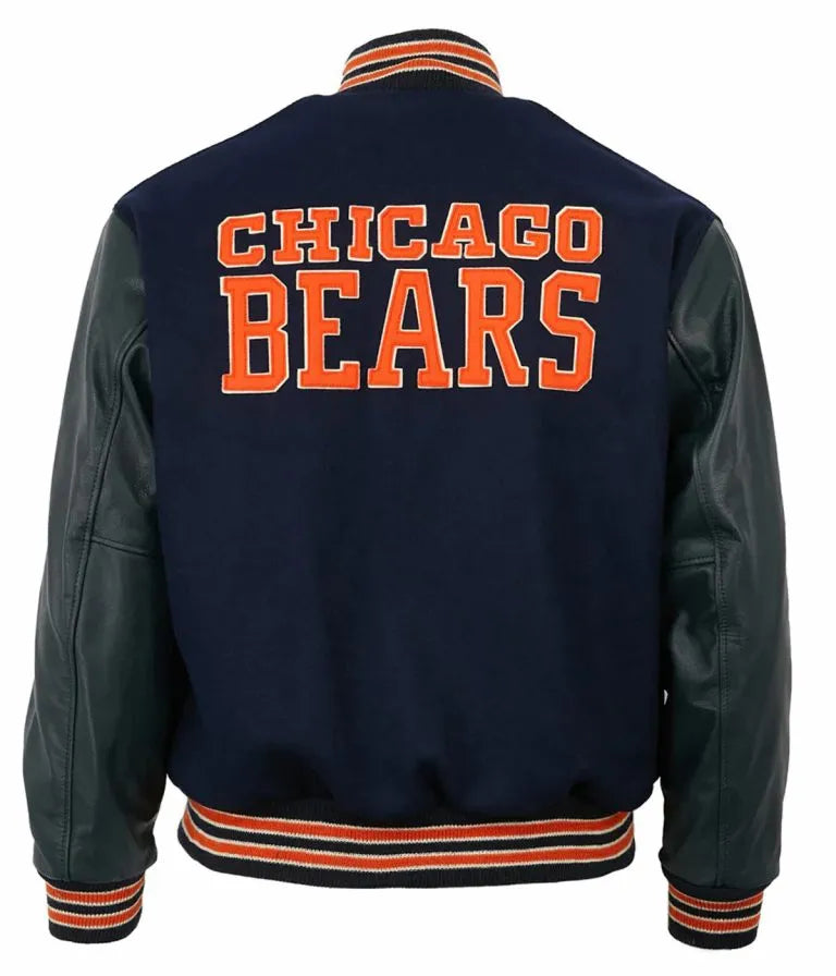 1958 Chicago Bears Navy Blue Wool &  Genuine Leather Sleeves Full-Snap Men's Varsity Jacket