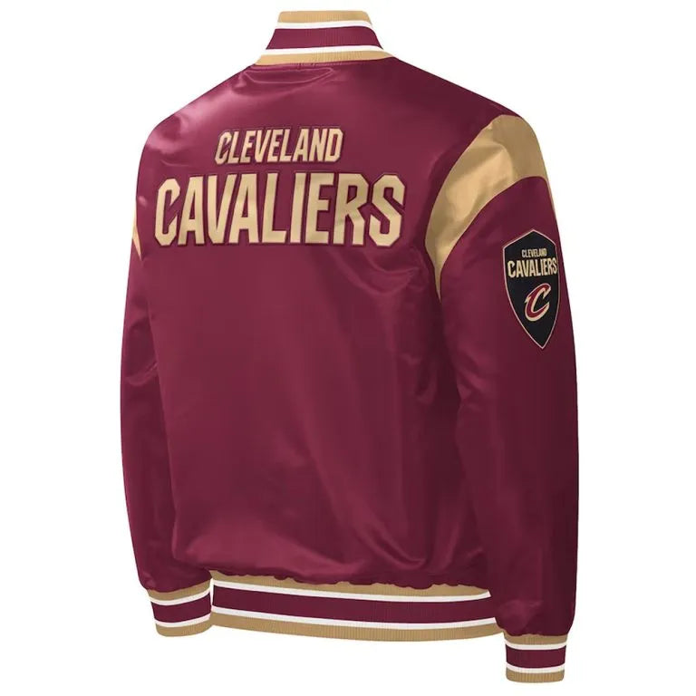 Cleveland Cavaliers Force Play Full-Snap Varsity Wine Satin Men's Bomber Jacket