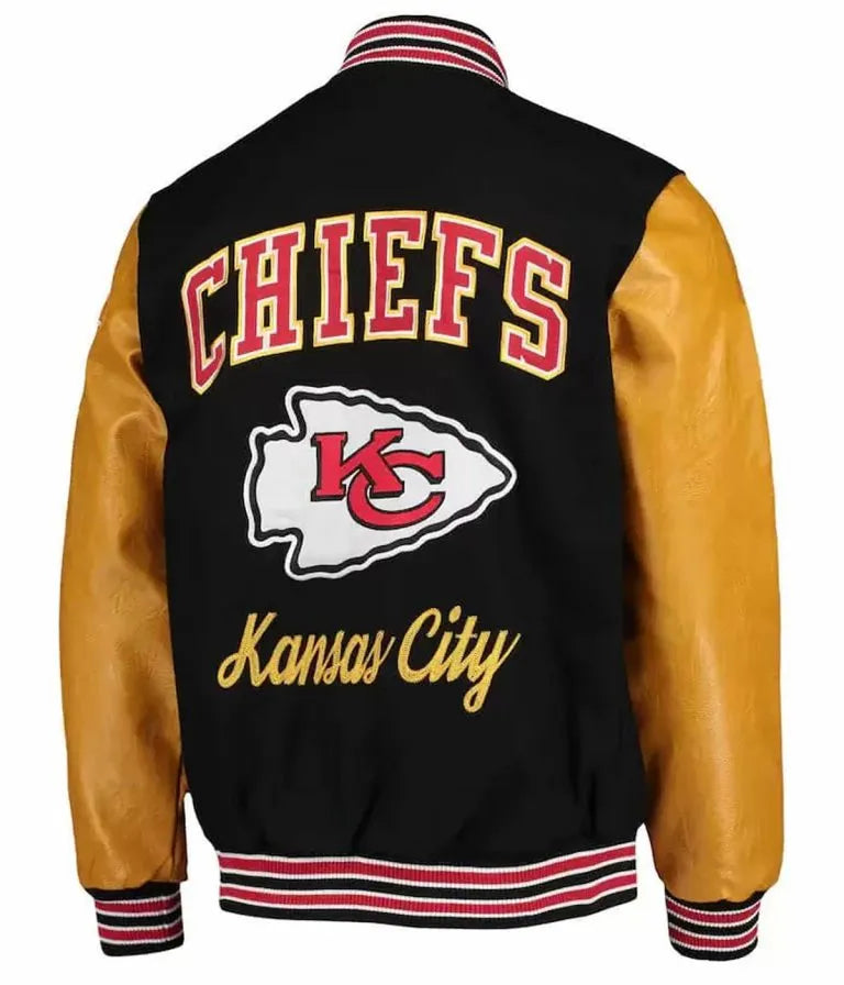 Kansas City Chiefs Black Wool and Gold Genuine Leather Sleeves Men's Varsity Letterman Jacket