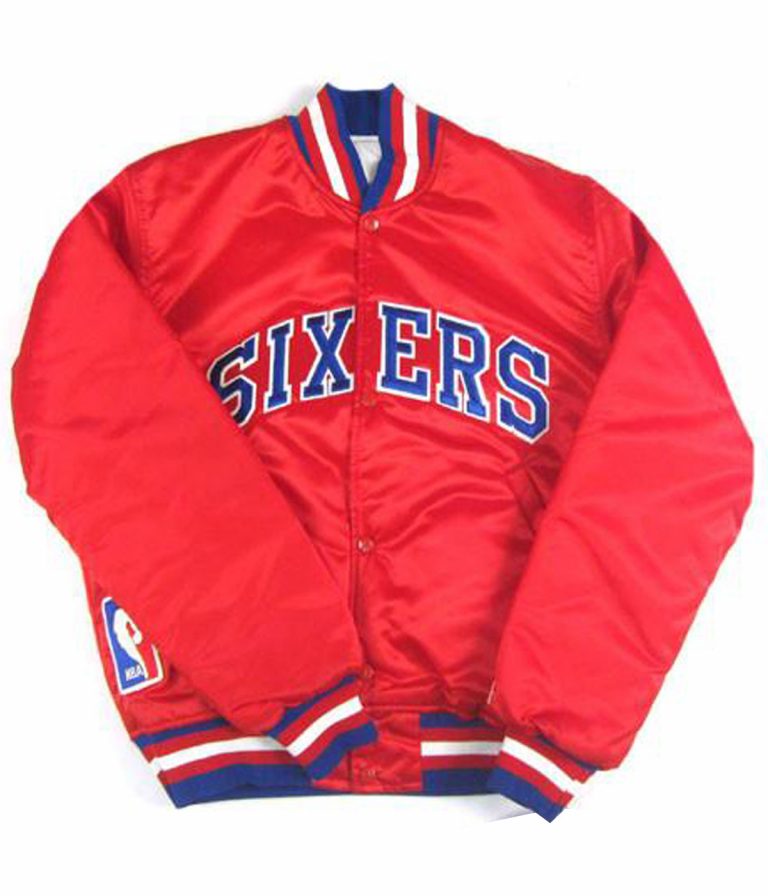 Philadelphia 76ers Vintage Full-Snap Varsity Red Satin Men's Bomber Jacket