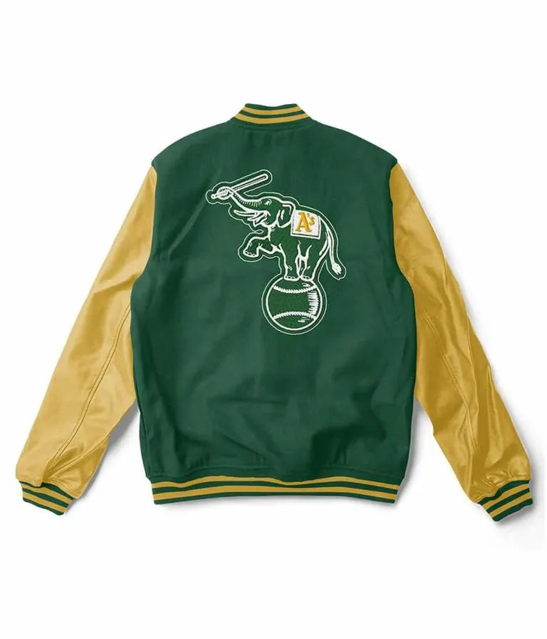 Oakland Athletics Yellow and Green Wool/Leather Men's Jacket