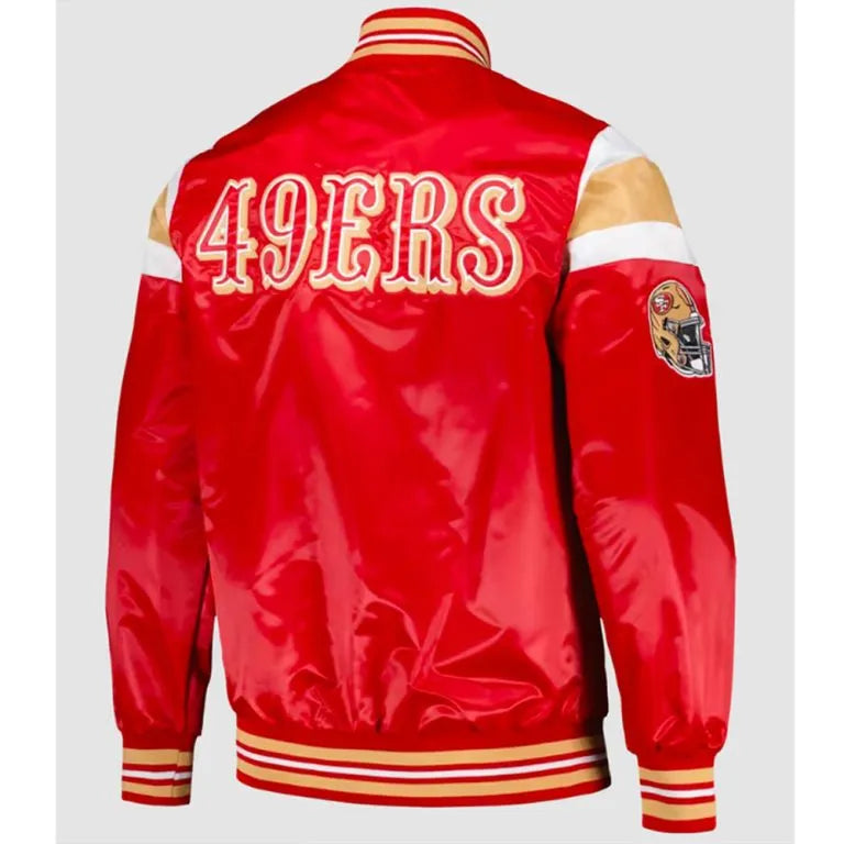 San Francisco 49ers Midweight Full-Snap Varsity Red Satin Men's Bomber Jacket