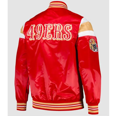 San Francisco 49ers Midweight Full-Snap Varsity Red Satin Men's Bomber Jacket