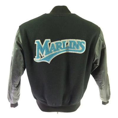 80s Florida Marlins Full-Snap Black Wool/Leather Varsity Men's Jacket