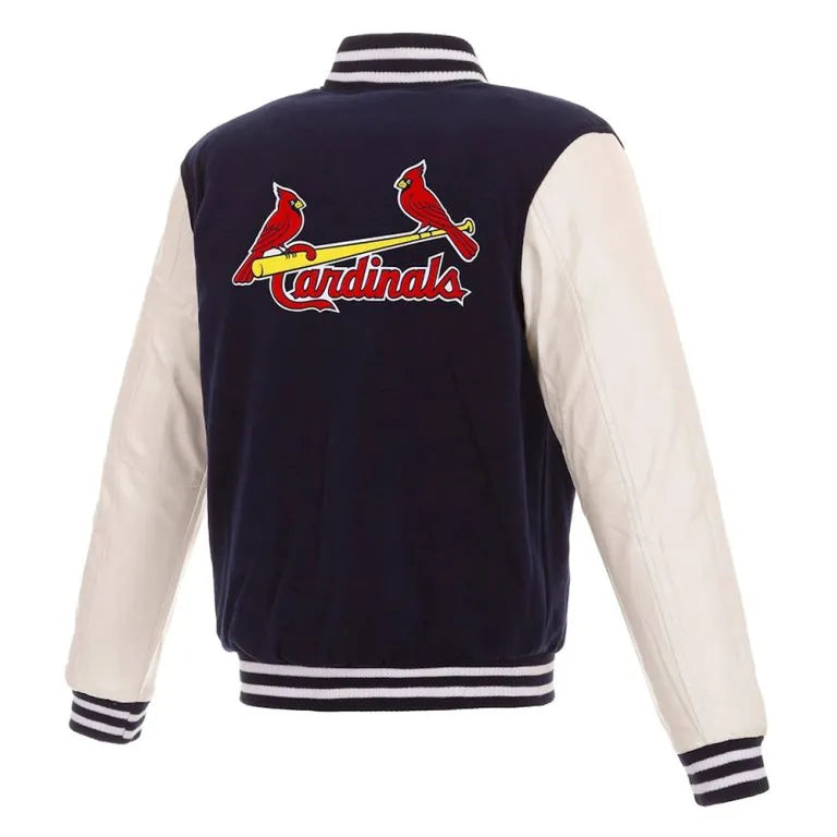 Louis Cardinals Navy Blue Wool & White Leather Sleeves Varsity Men's Jacket