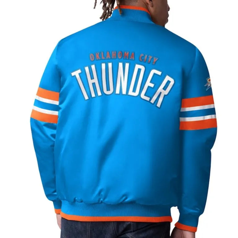 Oklahoma City Thunder Scout I Full-Snap Varsity Blue Satin Men's Bomber Jacket