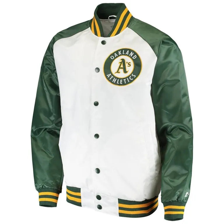 Oakland Athletics Clean-Up Hitter White/Green Varsity Satin Men's Jacket