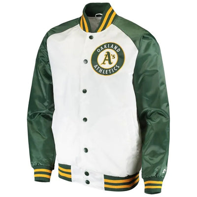 Oakland Athletics Clean-Up Hitter White/Green Varsity Satin Men's Jacket