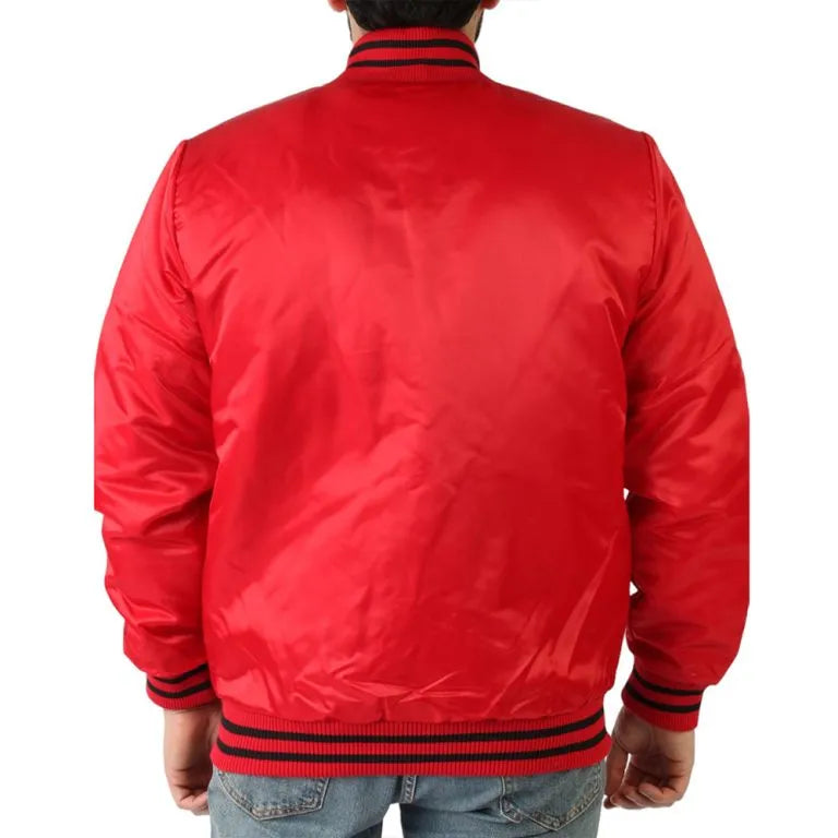 NBA Chicago Bulls Champions Full-Snap Varsity Red Satin Men's Bomber Jacket
