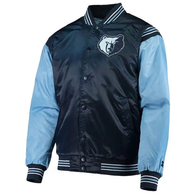 Memphis Grizzlies The Enforcer Full-Snap Varsity Navy/Light Blue Satin Men's Bomber Jacket