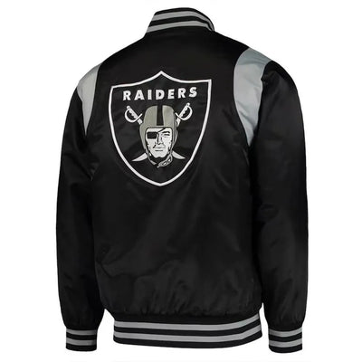 Los Angeles Raiders Prime Time Full-Snap Varsity Black/Silver Satin Men's Bomber Jacket
