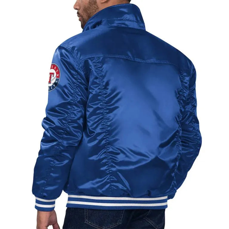 Texas Rangers Royal Blue Satin Silver Tab Trucker Full-Snap Men's Jacket
