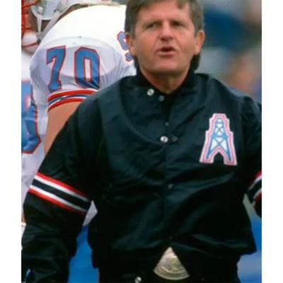 90’s Houston Oilers Full-Snap Varsity Black Satin Men's Bomber Jacket