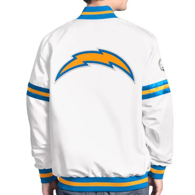 Los Angeles Chargers Scout Full-Snap Varsity White Satin Men's Bomber Jacket