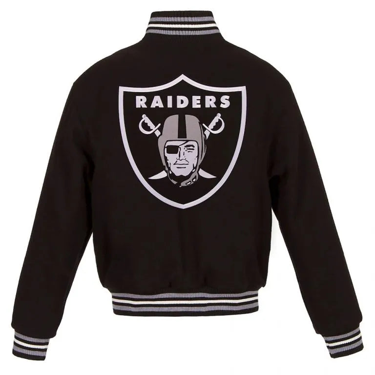 Los Vegas Raiders All Black Wool Men's Varsity Letterman Jacket