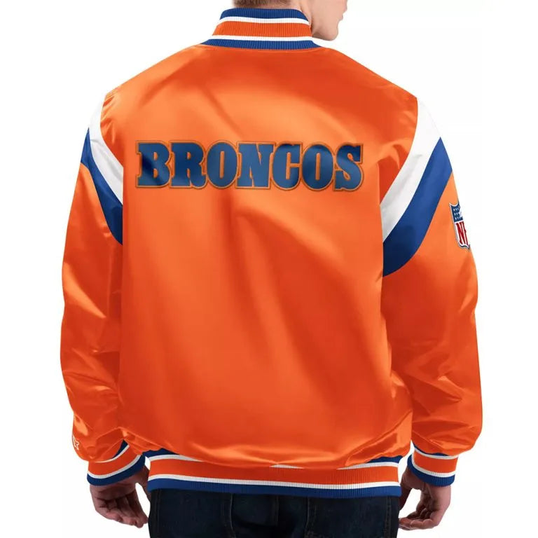Denver Broncos Shutout Throwback Full-Snap Varsity Orange Satin Men's Bomber Jacket