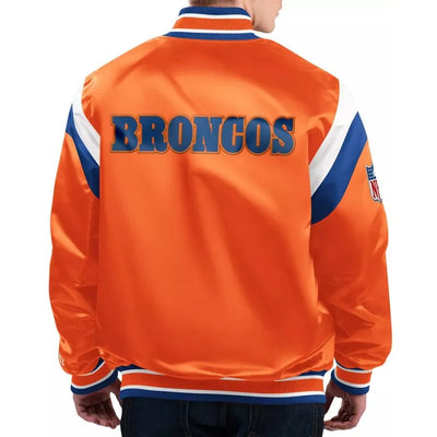 Denver Broncos Shutout Throwback Full-Snap Varsity Orange Satin Men's Bomber Jacket
