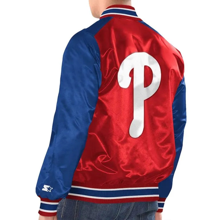 Philadelphia Phillies Full-Snap Royal Blue & Red Satin Men's Bomber Jacket