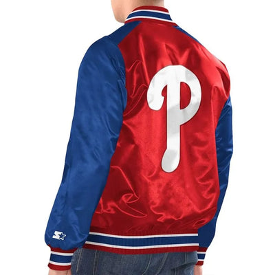 Philadelphia Phillies Full-Snap Royal Blue & Red Satin Men's Bomber Jacket