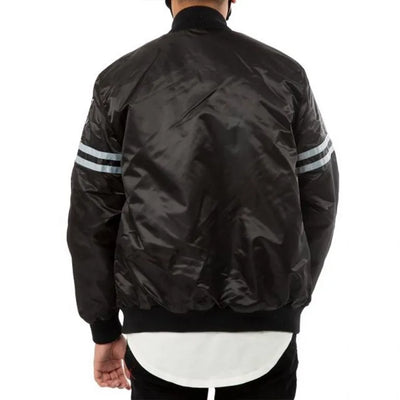 Los Angeles Raiders Striped Full-Snap Varsity Black Satin Men's Bomber Jacket