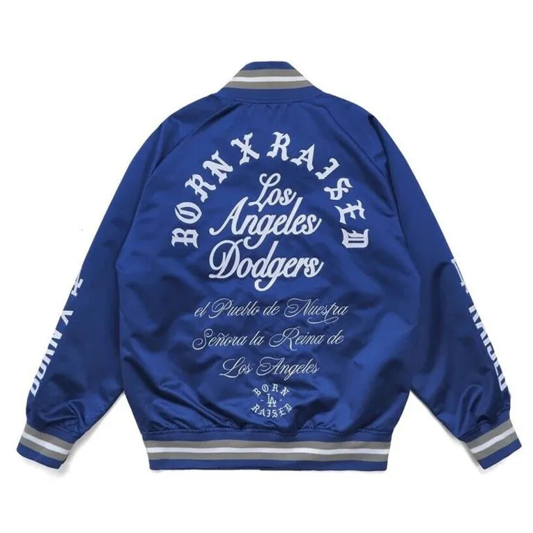 LA Dodgers Born Raised Post Season Blue Full-Snap Satin Men's Jacket