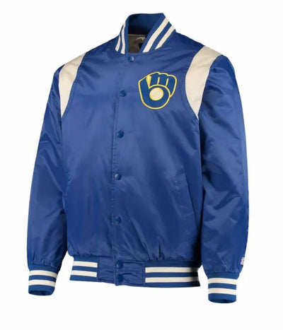 Milwaukee Brewers Blue Bomber Satin Full Snap Men's Jacket