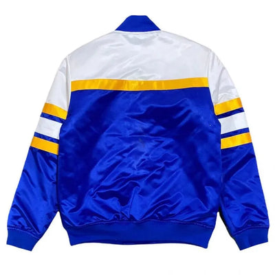 Los Angeles Rams Special Script Heavyweight Full-Snap Varsity Blue & White Satin Men's Bomber Jacket