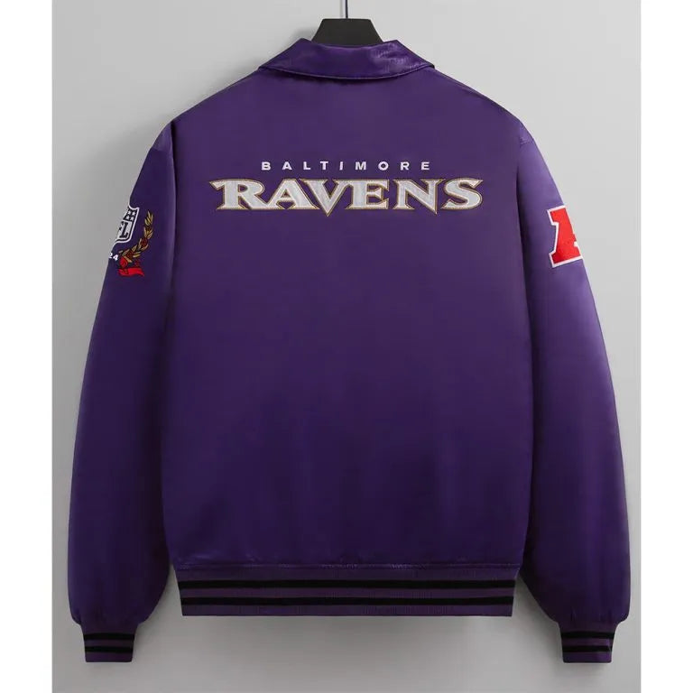 Baltimore Ravens Traveler Full-Snap Varsity Purple Satin Men's Bomber Jacket