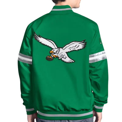 Philadelphia Eagles Vintage Scout Full-Snap Varsity Green Satin Men's Bomber Jacket