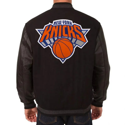 New York Knicks Varsity Black Wool & Genuine Leather Sleeves Men's Letterman Jacket