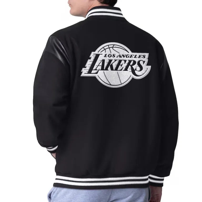 Los Angeles Lakers Clutch Hitter Varsity Black Wool & Genuine Leather Sleeves Men's Letterman Jacket