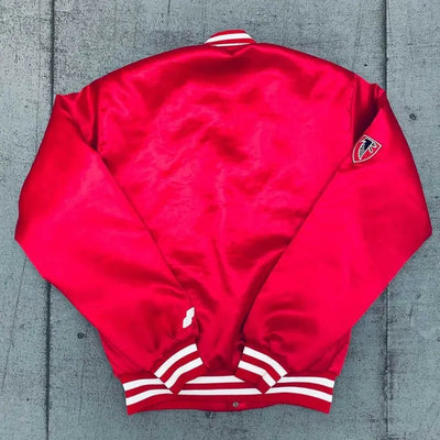 1990’s Atlanta Falcons Full-Snap Varsity Red Satin Men's Bomber Jacket