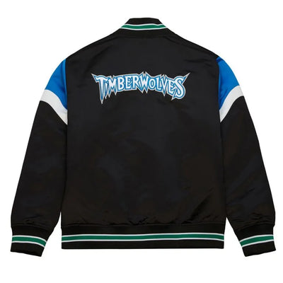Minnesota Timberwolves Heavyweight Full-Snap Varsity Black Satin Men's Bomber Jacket