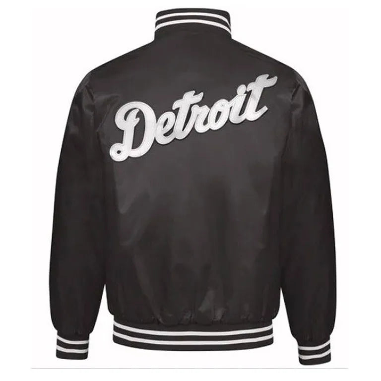 Detroit Tigers Black Satin Full-Snap Bomber Men's Jacket