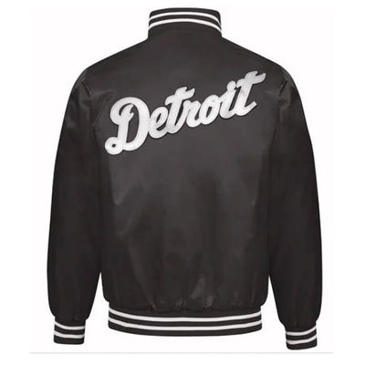 Detroit Tigers Black Satin Full-Snap Bomber Men's Jacket