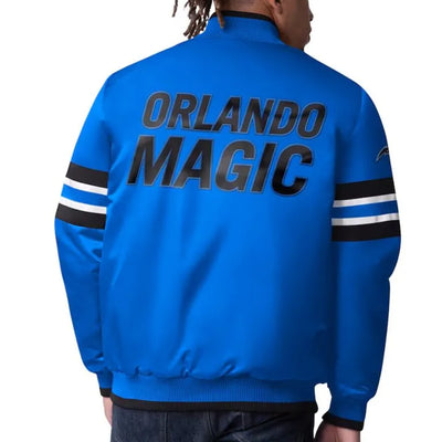 Orlando Magic Scout I Full-Snap Varsity Blue Satin Men's Bomber Jacket