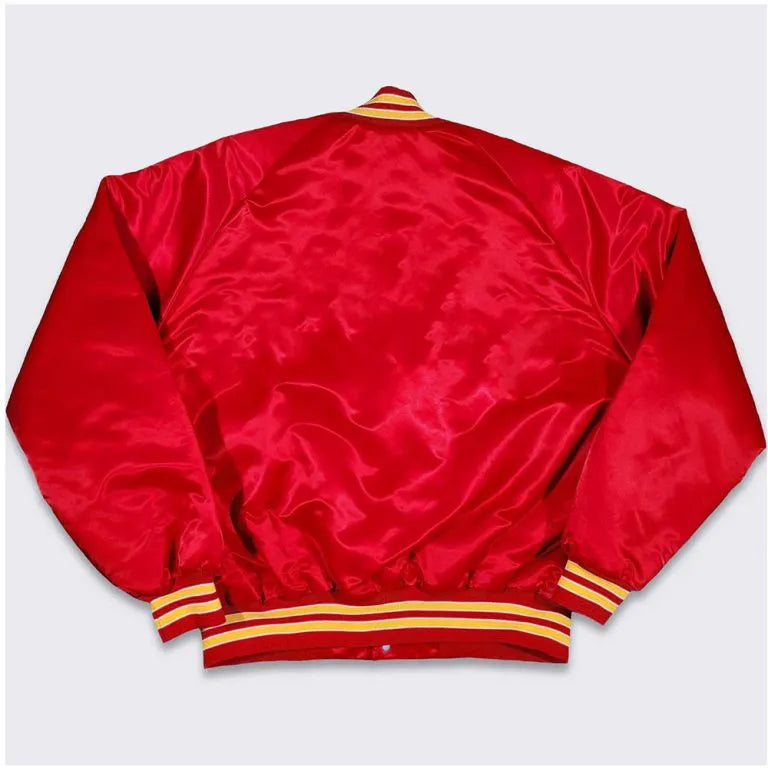Kansas City Chiefs Full-Snap Varsity Red Satin Men's Bomber Jacket