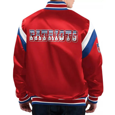 New England Patriots Shutout Throwback Full-Snap Varsity Red Satin Men's Bomber Jacket