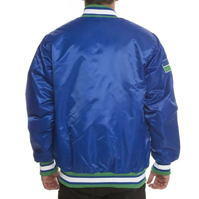 Seattle Seahawks Full-Snap Varsity Royal Blue Satin Men's Bomber Jacket