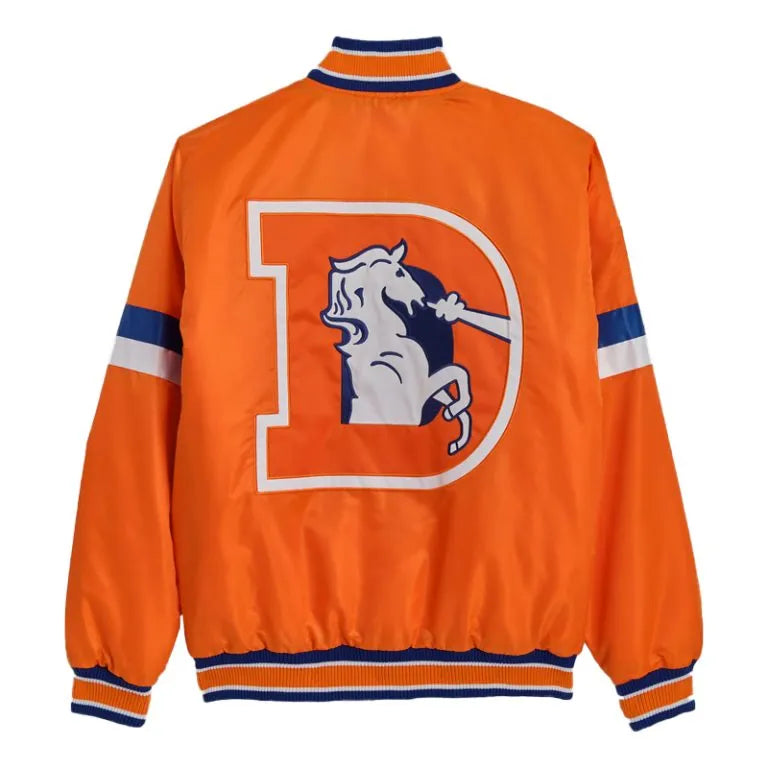 Denver Broncos Home Game Full-Snap Varsity Orange Satin Men's Bomber Jacket